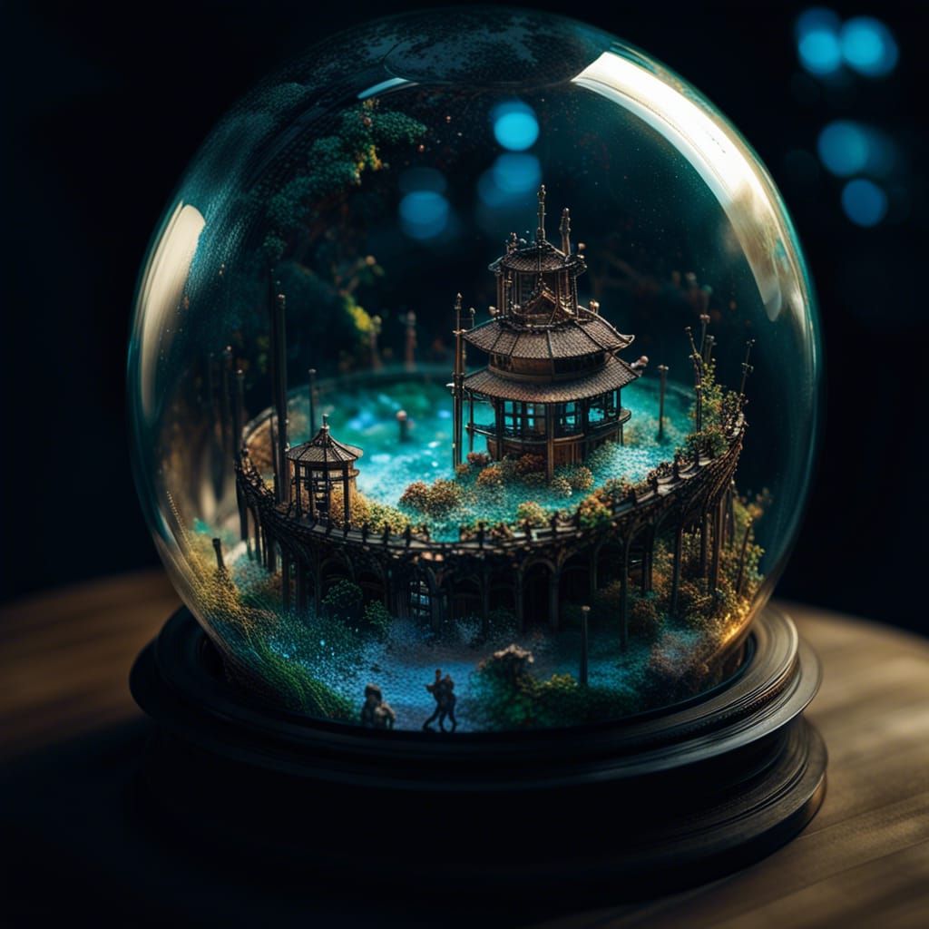 Miniature Earth Globe in Glass Case, Macro Photography