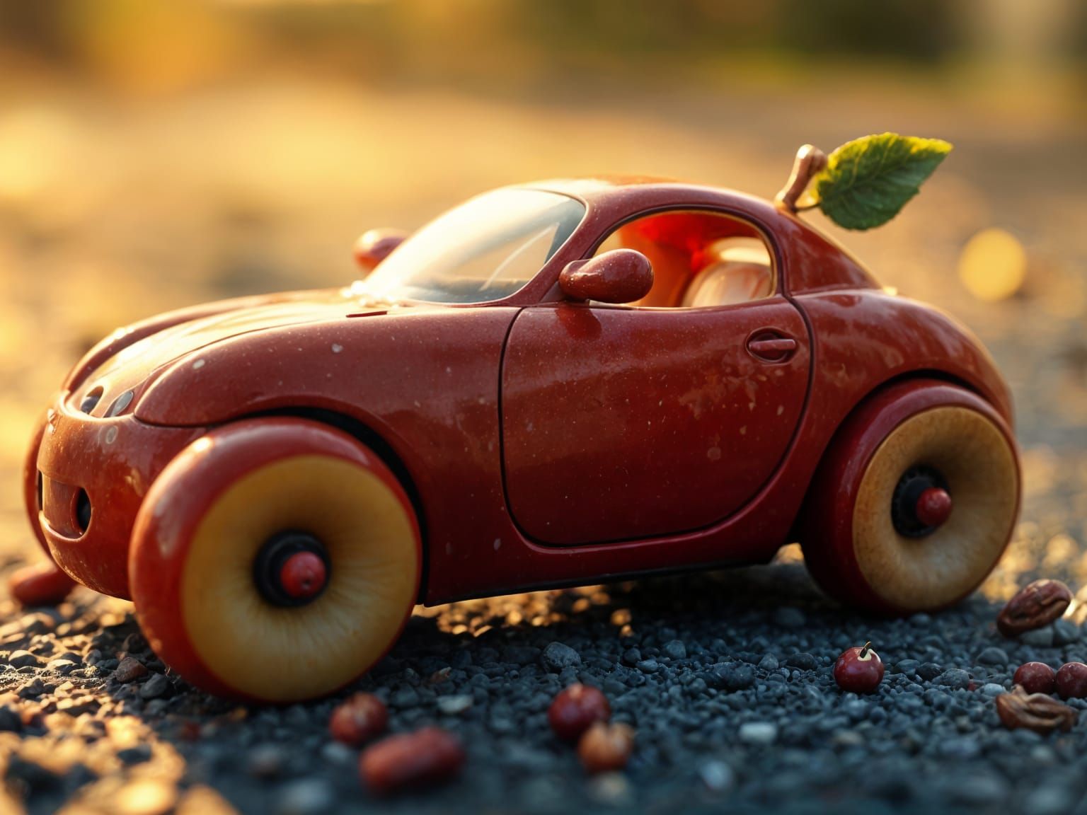 Whimsical Apple Automobile in Hyper-Realistic Digital Art