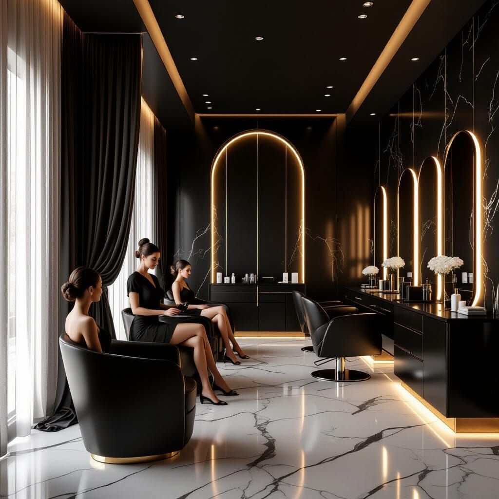 Luxury Spa & Salon Interior with Black and Gold Accents