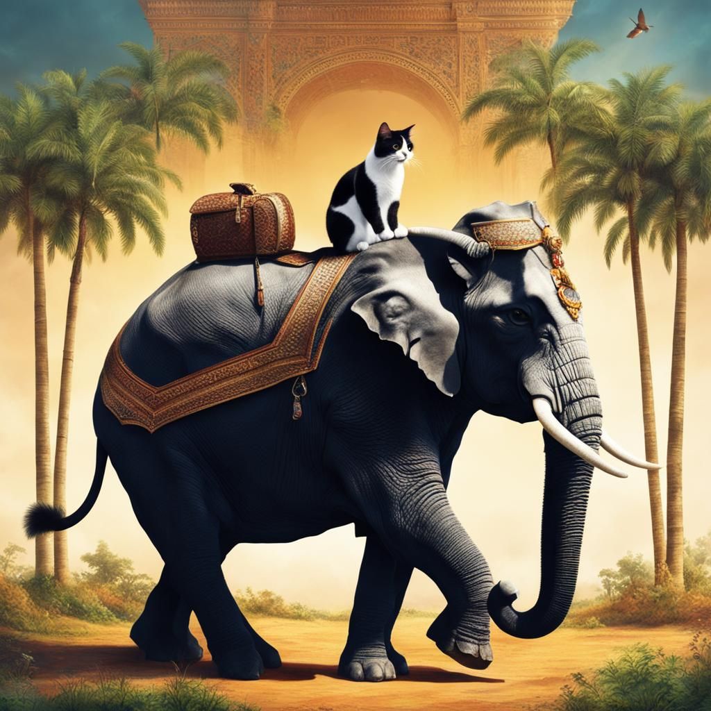 A Cat Rides an Elephant