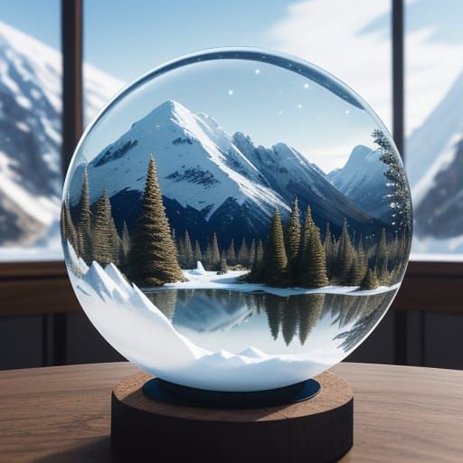 Glass Sphere with Miniature Mountain Landscape - Macro Photo...