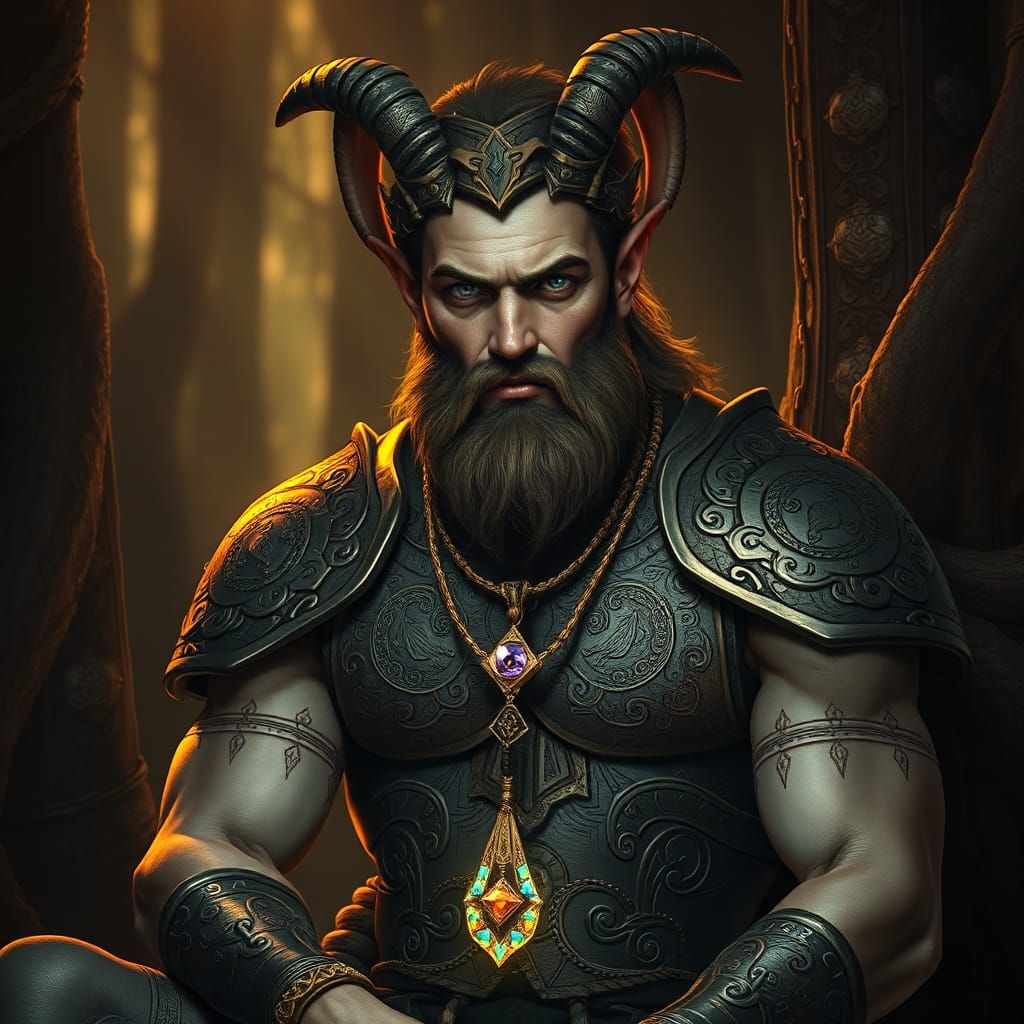 Majestic Satyr in Mystical Forest, Art Nouveau Style