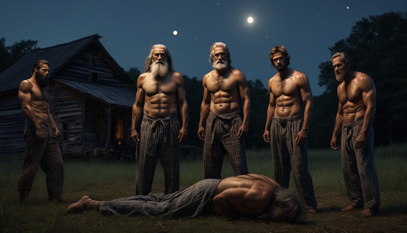 Appalachian Men in Moody, Cinematic Summer Night