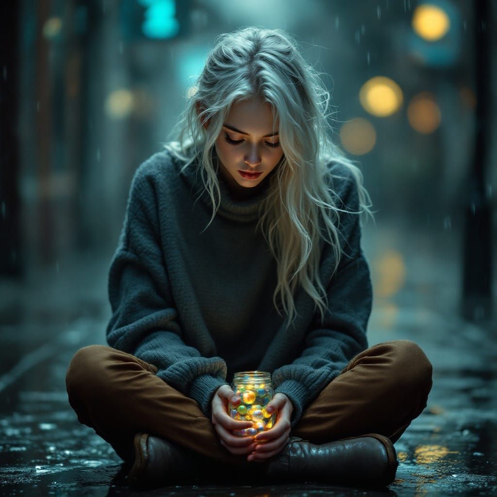 Ethereal Woman in Rainy Glow