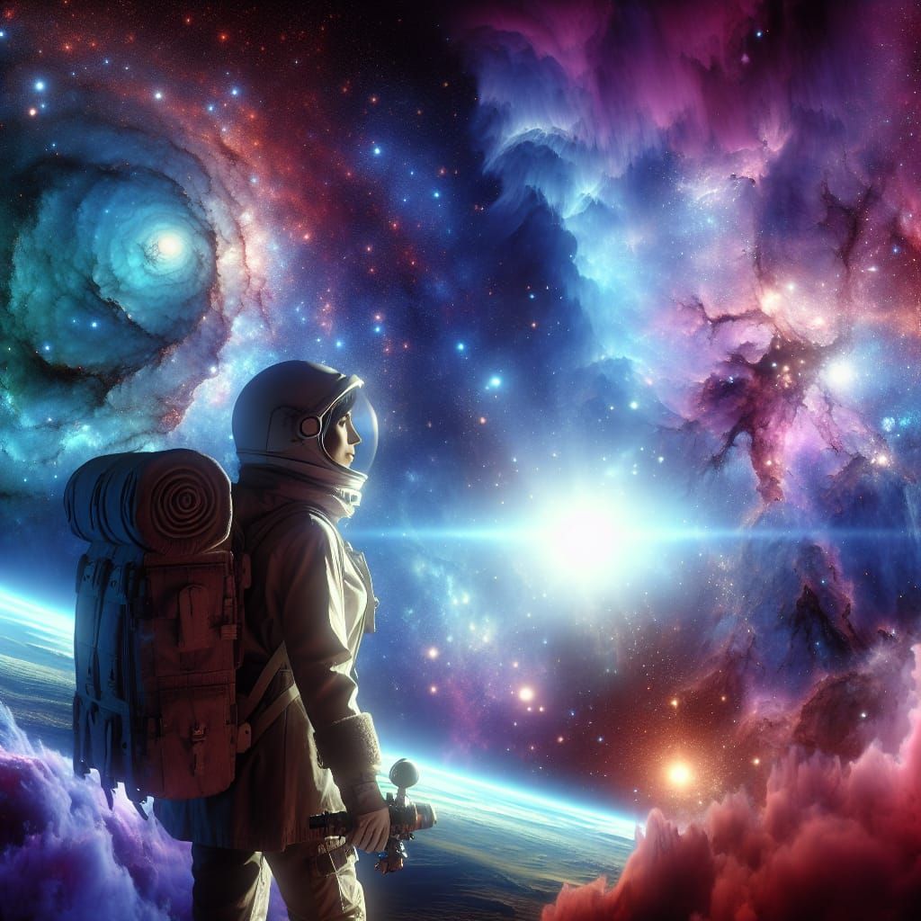 Hispanic Explorer Navigates Vibrant Cosmic Realm