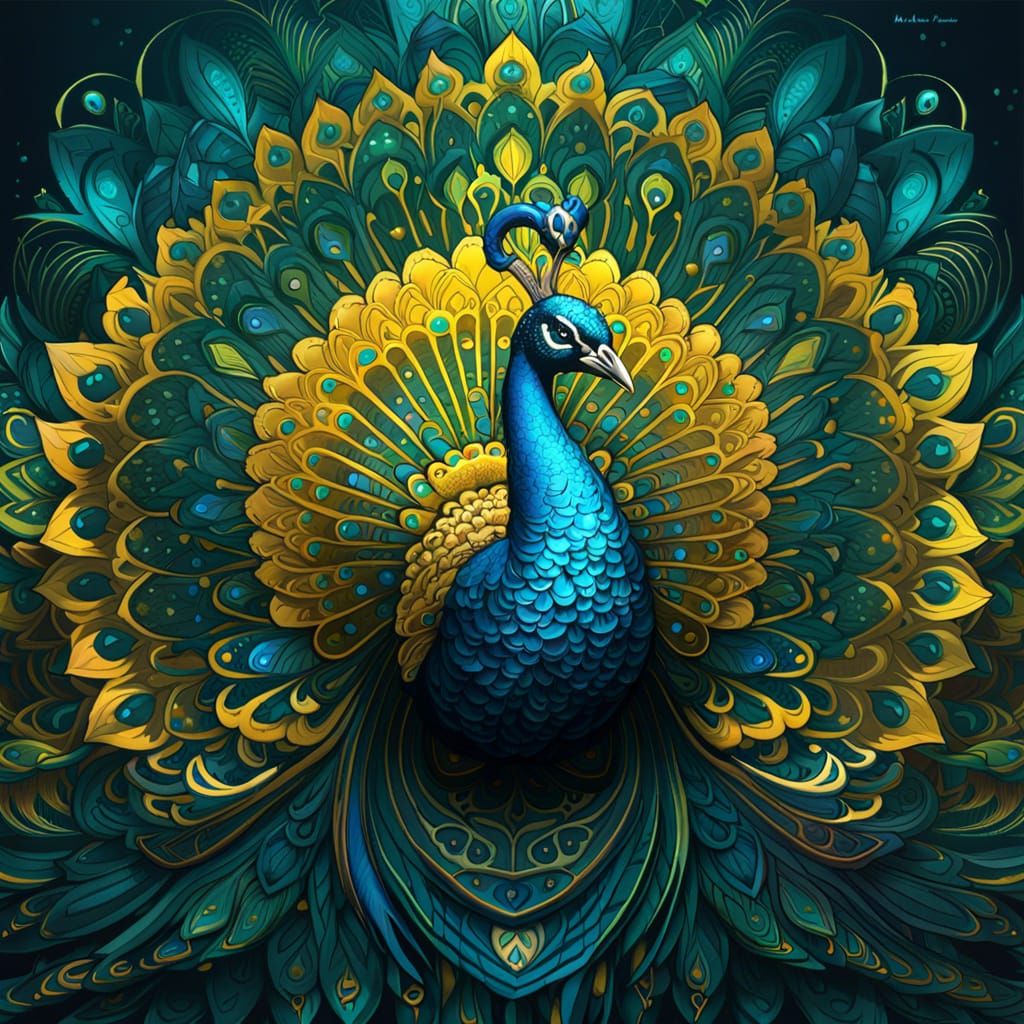 Detailed Mandala Peacock in Comic Book Art Style