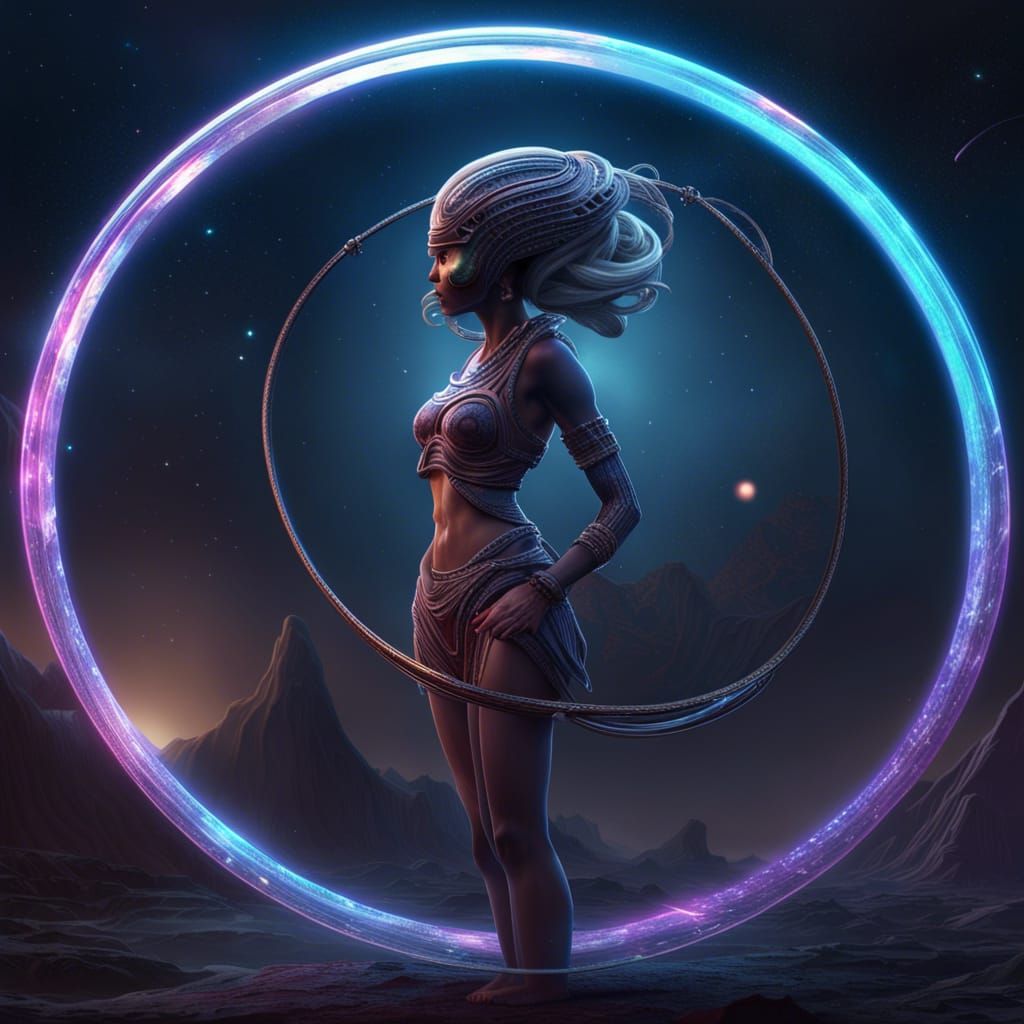 Cosmic Hula Hoop Girl in Dark Fantasy Style