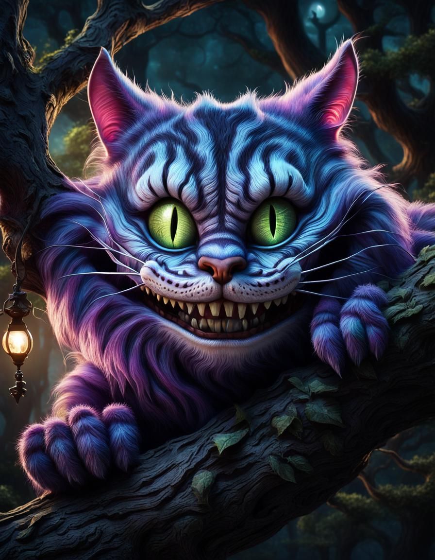 Hyperrealistic Cheshire Cat in Tim Burton Style