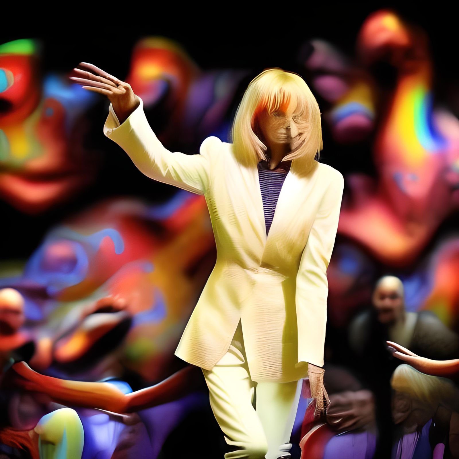 Passionate Conductor Leading Orchestra in Psychedelic Style