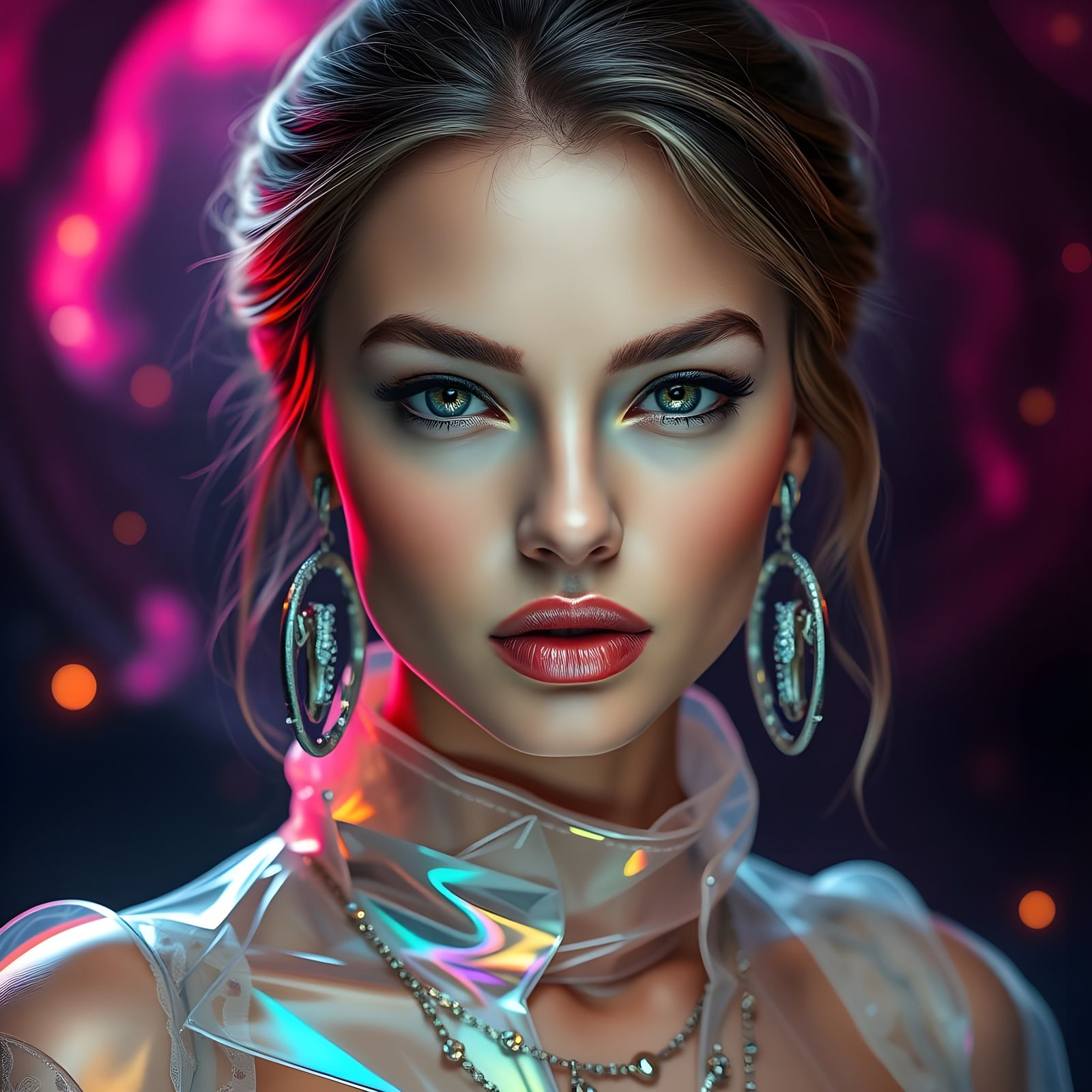 Hyper-Realistic Portrait of an Ethereal Woman in Translucent...