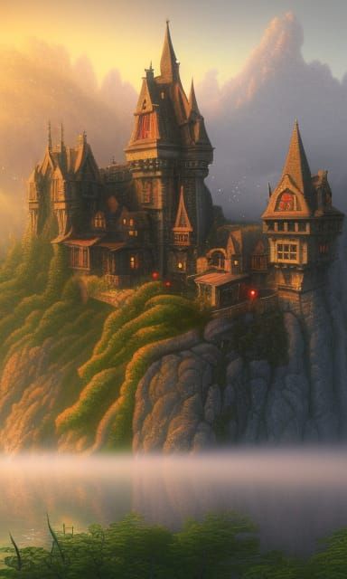 Fantastical Castle on a Cloud in Detailed Matte Painting
