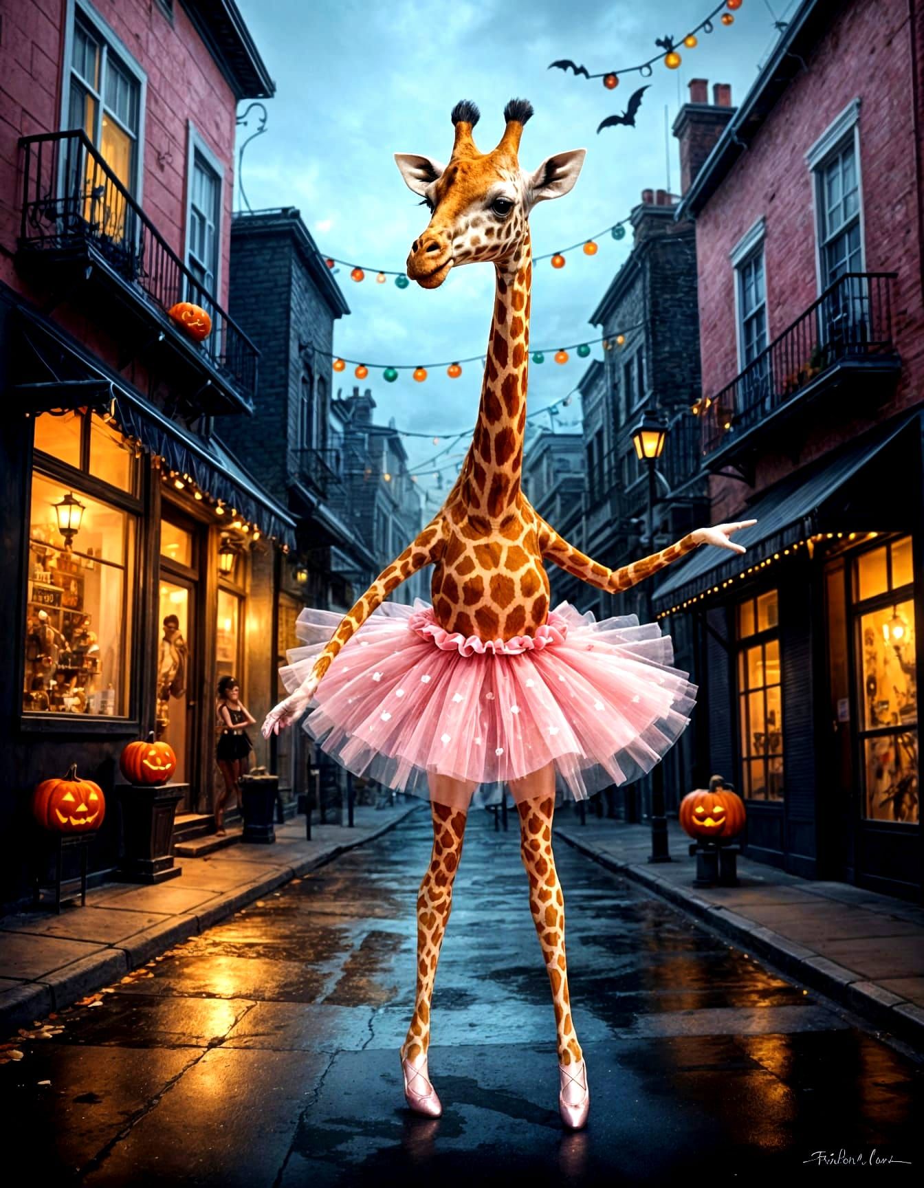 Giraffe in Ballerina Costume Trick-or-Treating
