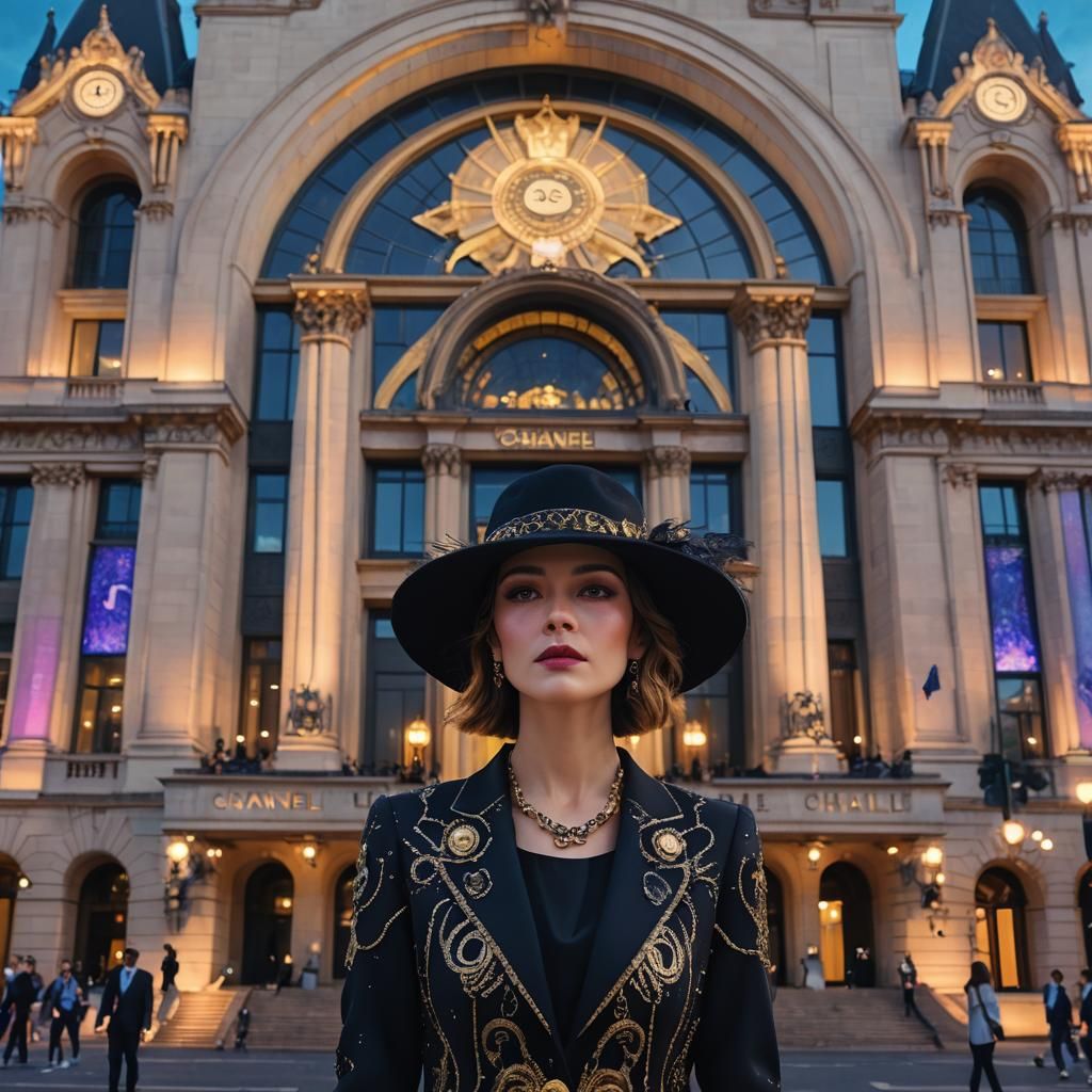 Woman in Chanel Suit, Brisbane City Hall, New Year's Eve
