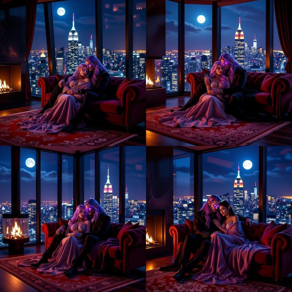 Vampire Couple in Luxurious Penthouse with NYC Skyline View