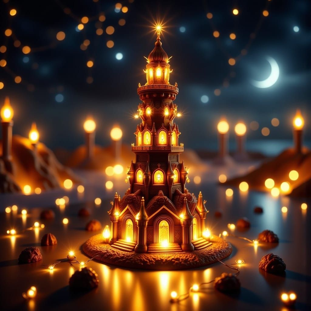 Chocolate Blackpool Tower with Twinkle Lights