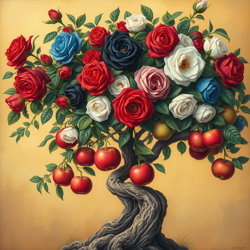 Vibrant Hybrid Tree in Whimsical Botanical Style