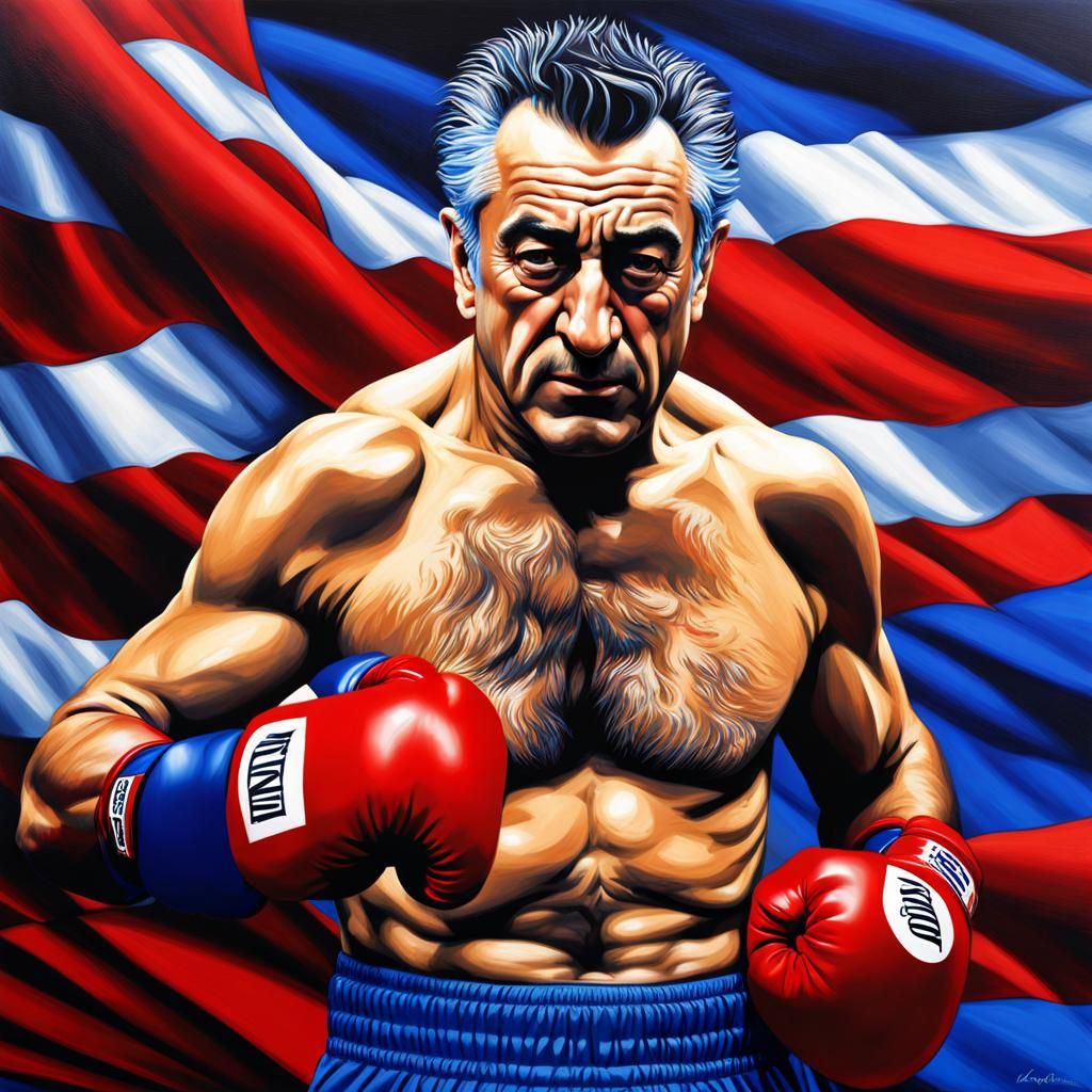 Boxer with Mohawk in Klimt-Inspired Action Painting