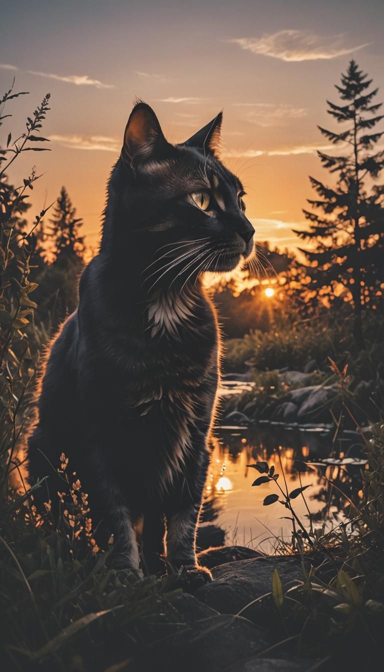 Sunset Cat Silhouette: Double Exposure Nature Photo