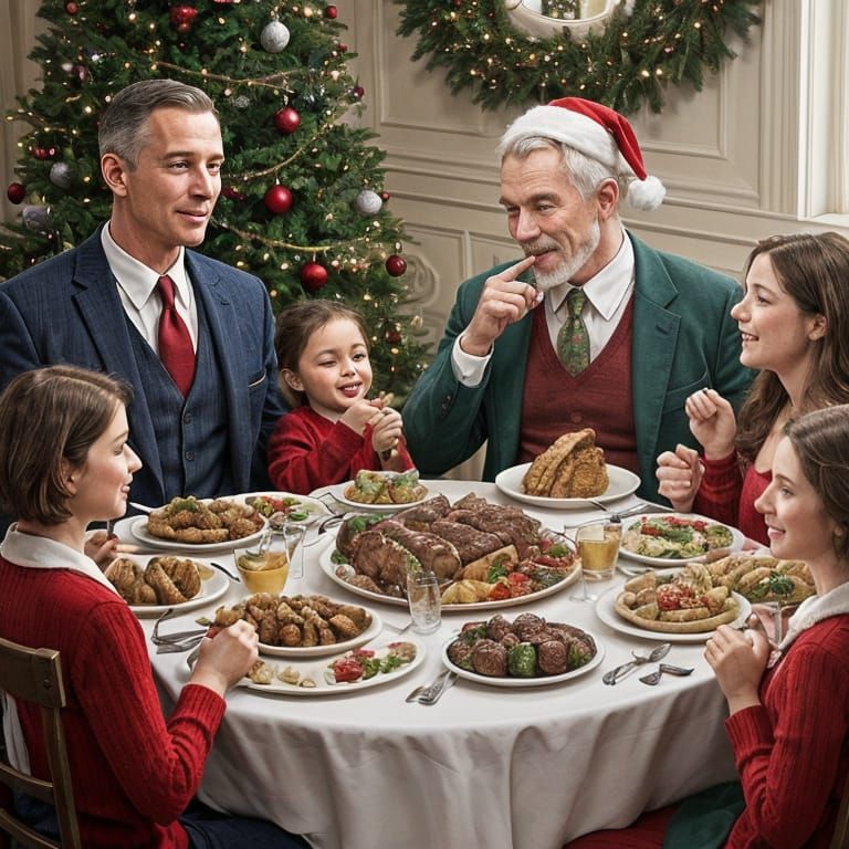 Heartwarming Family Christmas Dinner Scene in Traditional Am...
