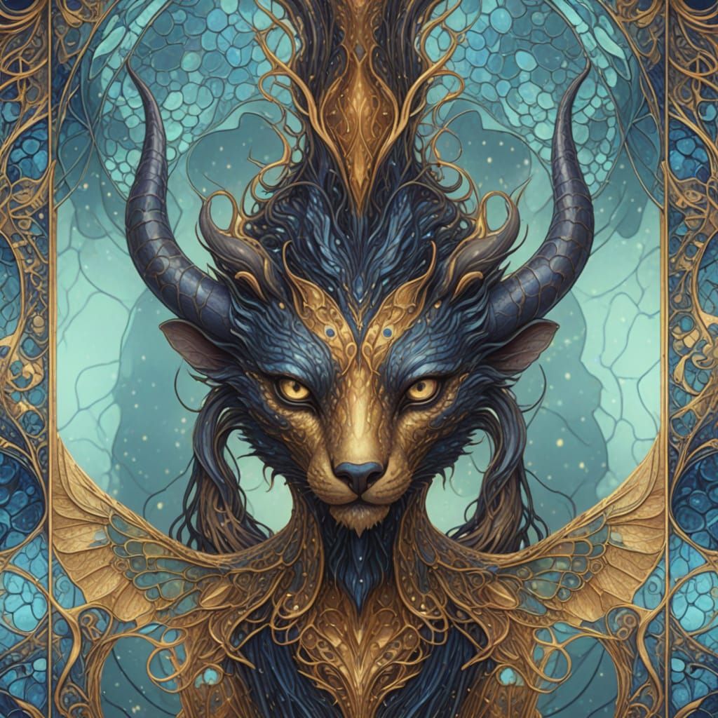 Cryptid Creatures in Art Nouveau Style