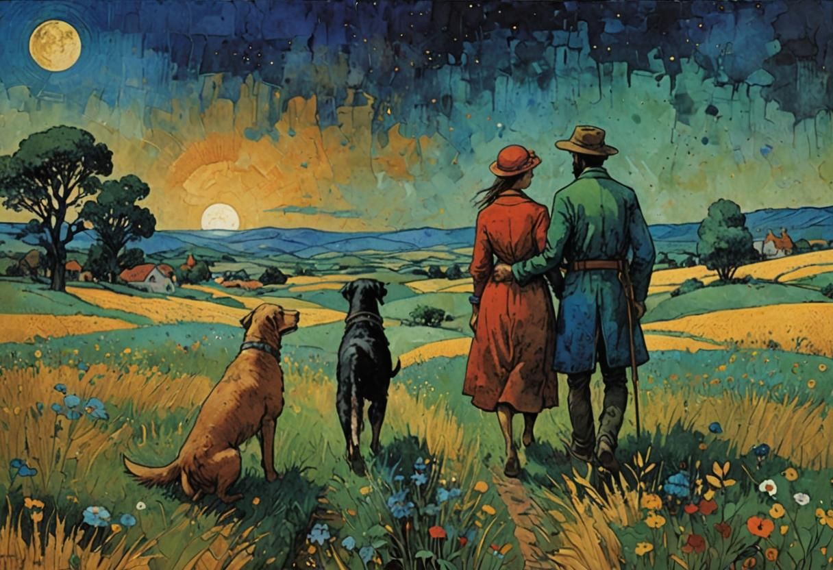 Bohemian Travelers in Rich Toned Alcohol Ink Landscape