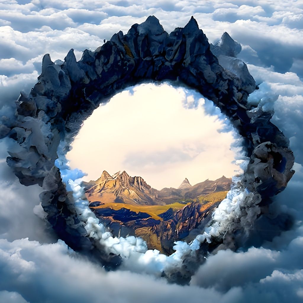 Hyperrealistic Fantasy Portal in Majestic Mountains
