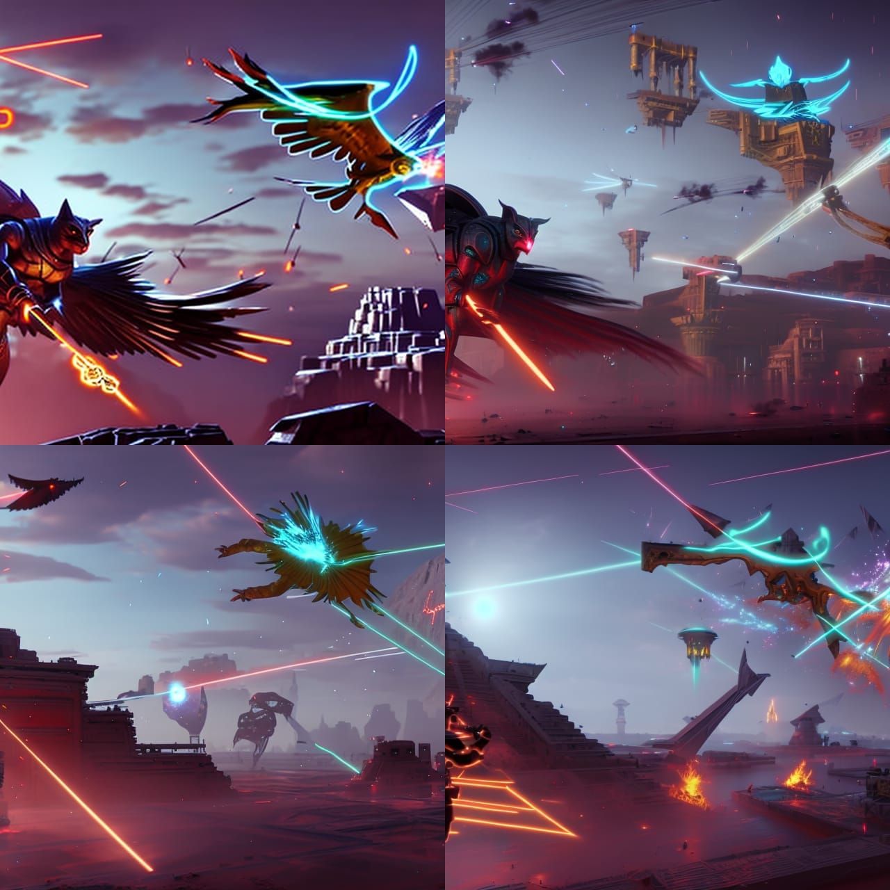 Epic Laser Battle: Horus, Bastet, and Mockingbirds