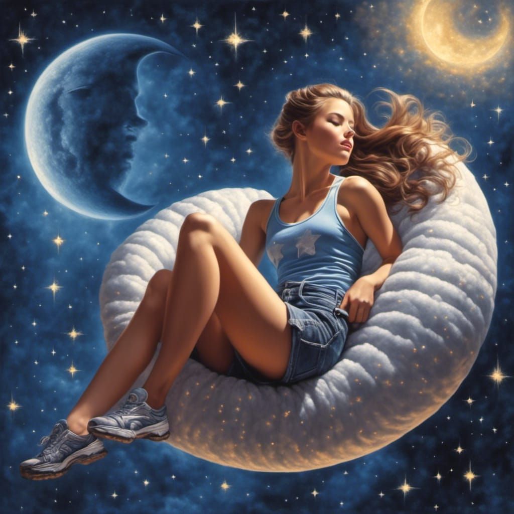 Girl on the Moon in Photorealistic Style