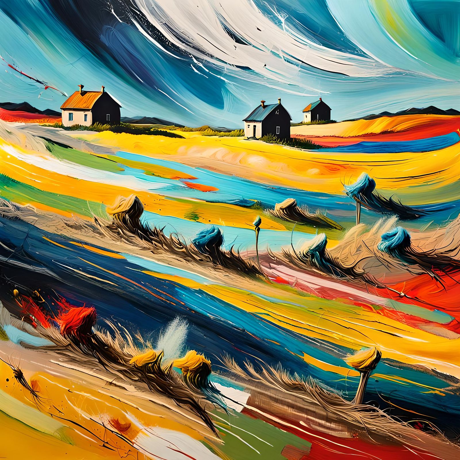 Abstract Surrealism: Motion of Wind in Impasto