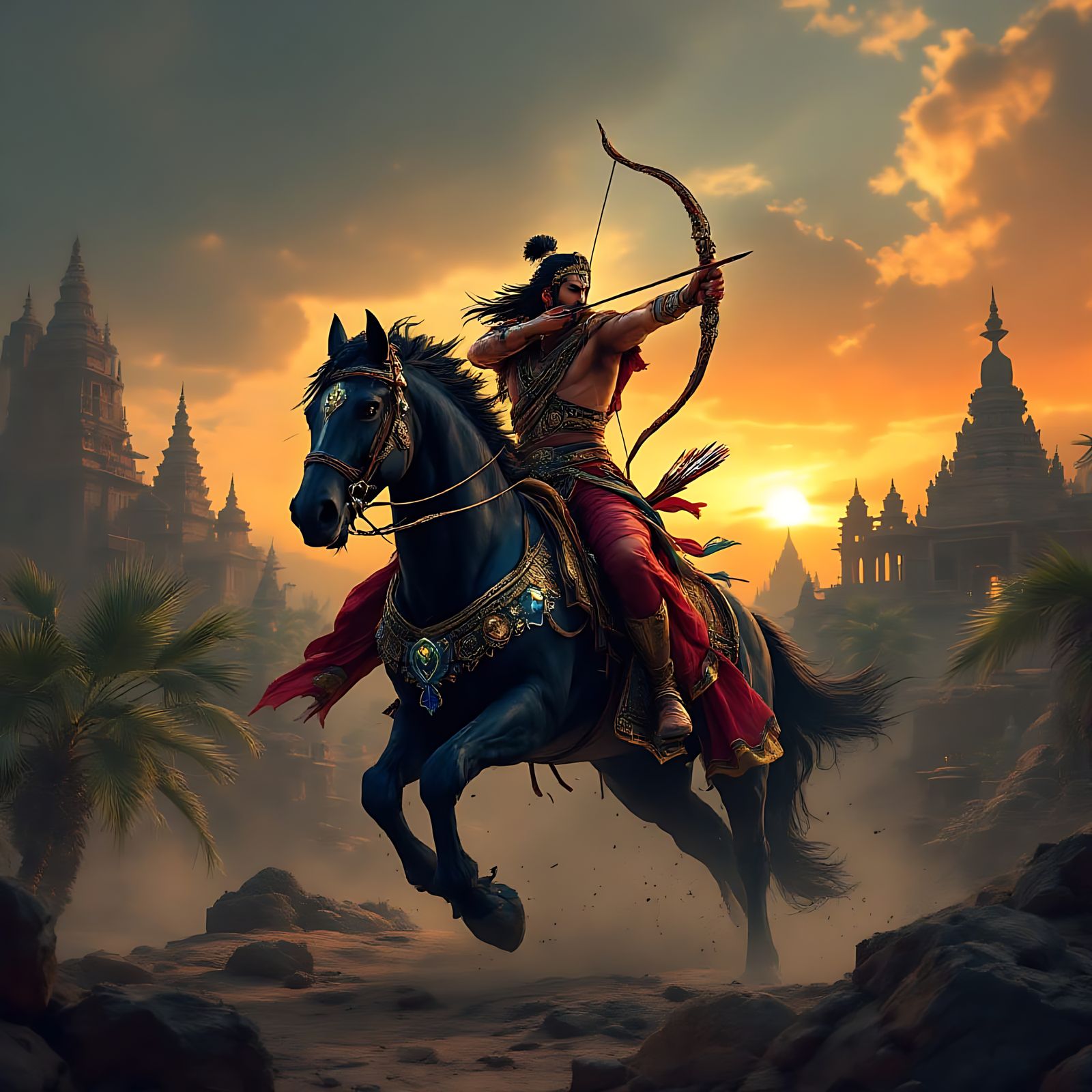 Epic Indian Warrior Rides into Sunset