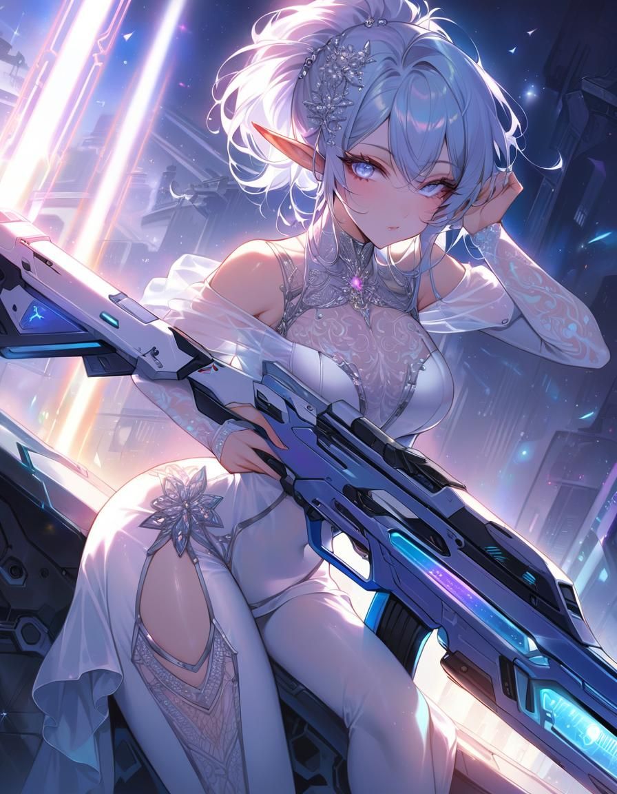 Futuristic Anime Elf Soldier with Plasma Rifle