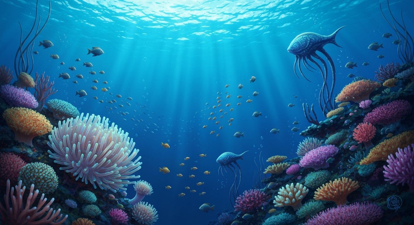 Bioluminescent Coral Reef with Alien Sea Creatures