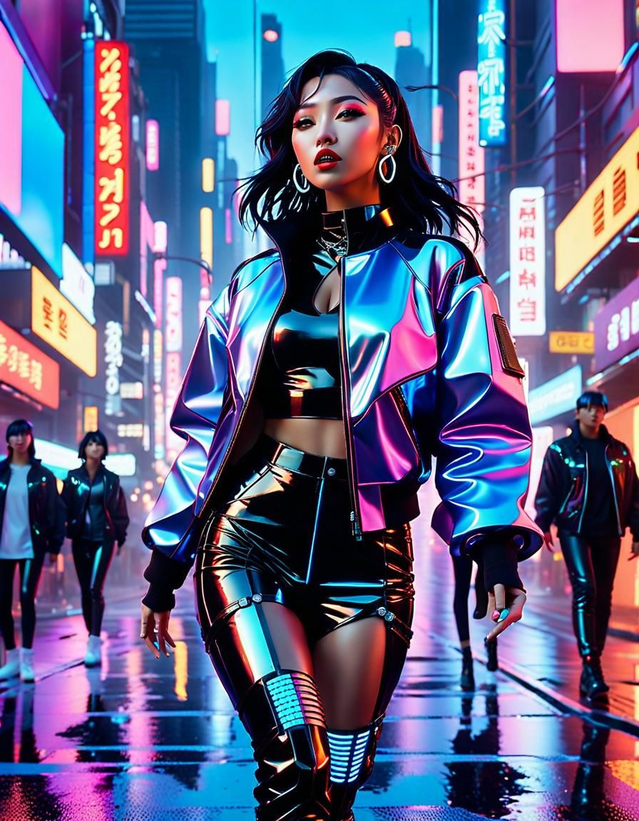 K-Pop Idol Performance in Cyberpunk Anime Style