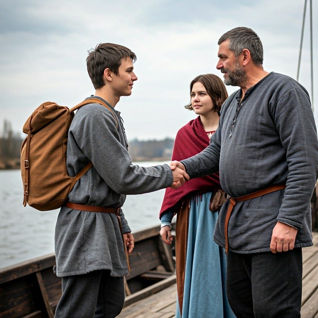 Medieval Peasants Depart the Wooden Barge