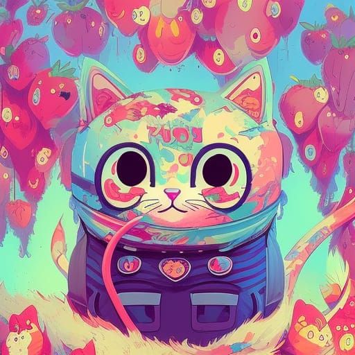 Kawaii Cat Clock Art in Viorie Style