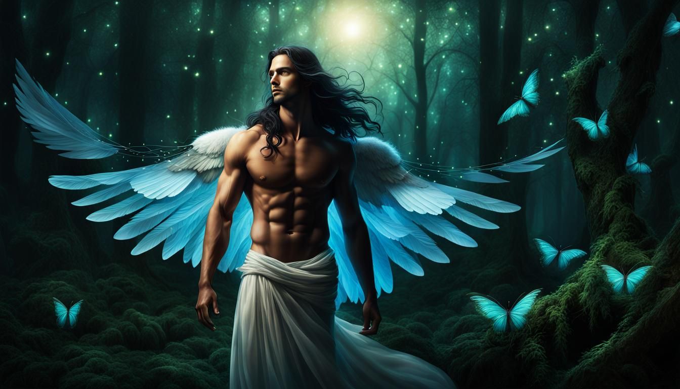 Magical Gothic Angel in Enchanted Forest