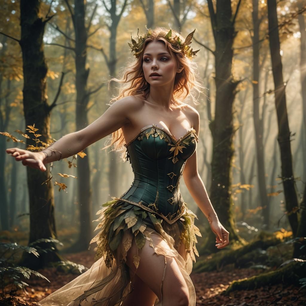 Female Woodland Fairy in Forest: Hyperrealistic Digital Art