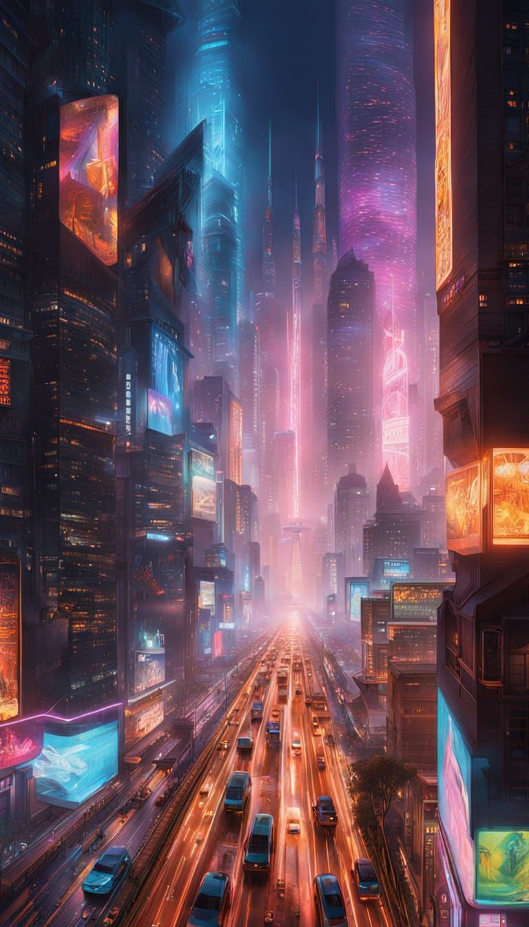 Cyberpunk Metropolis Unveiled at Night