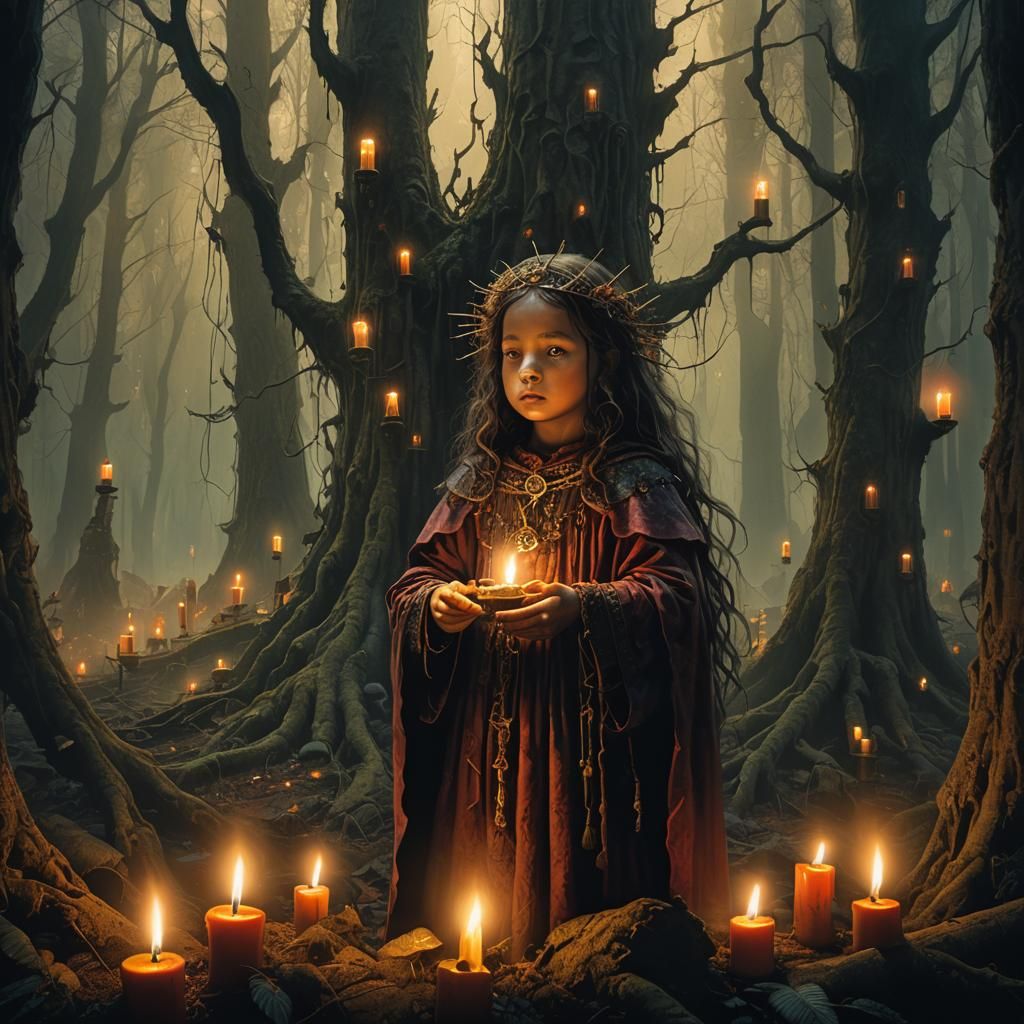 Baby Scarlet Witch in Mystical Forest: Surreal Art