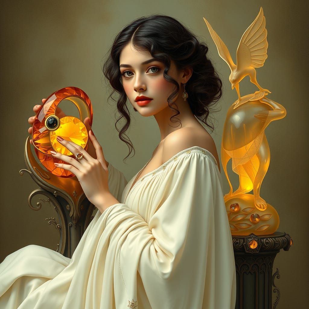 Girl with Topaz Sculpture in Art Nouveau Style
