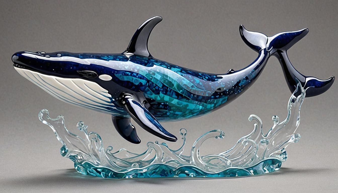 Enameled Glass Whale Breaching Figurine