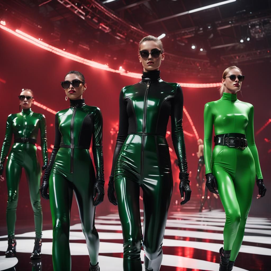 Models Showcase Latex Fashion in Detailed Digital Art