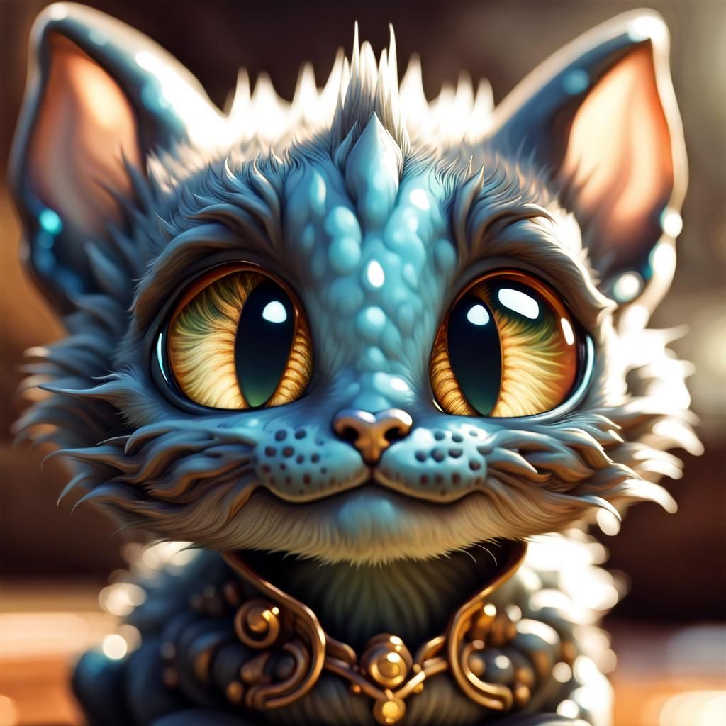 Adorable Chibi Dragon Kitten Portrait in 3D