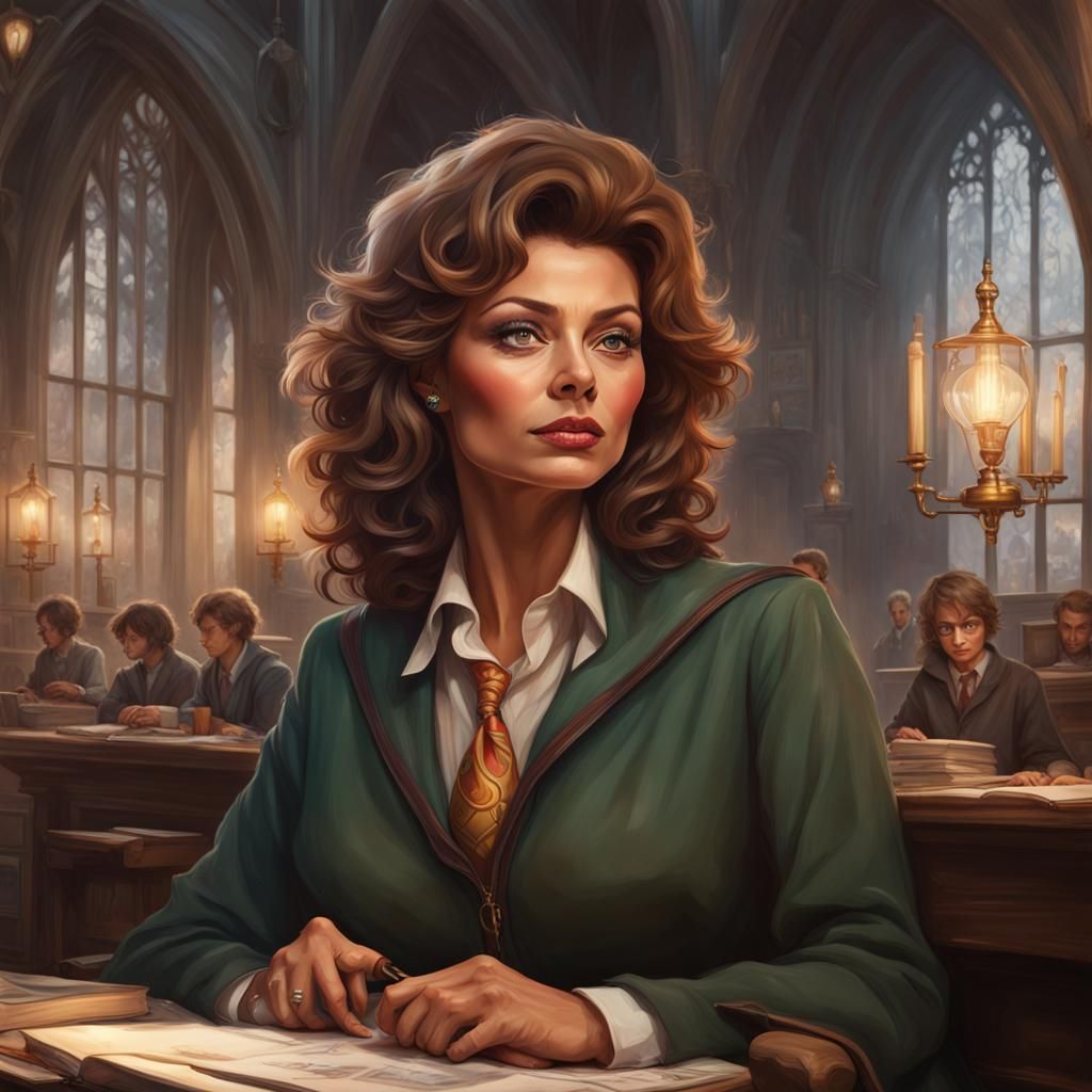Sophia Loren as Hogwarts Professor: Hyperdetailed Portrait