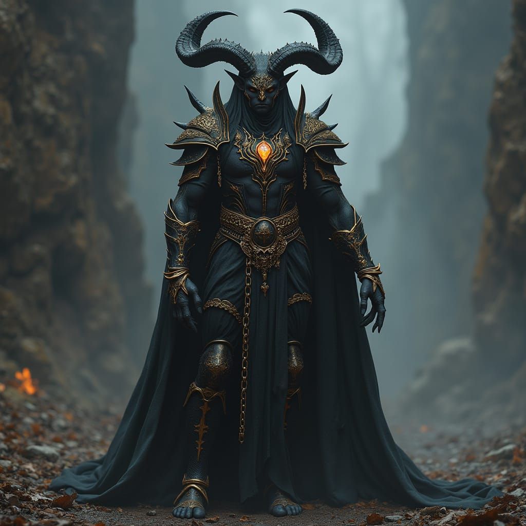 Tiefling in Obsidian Armor with Ethereal Chains