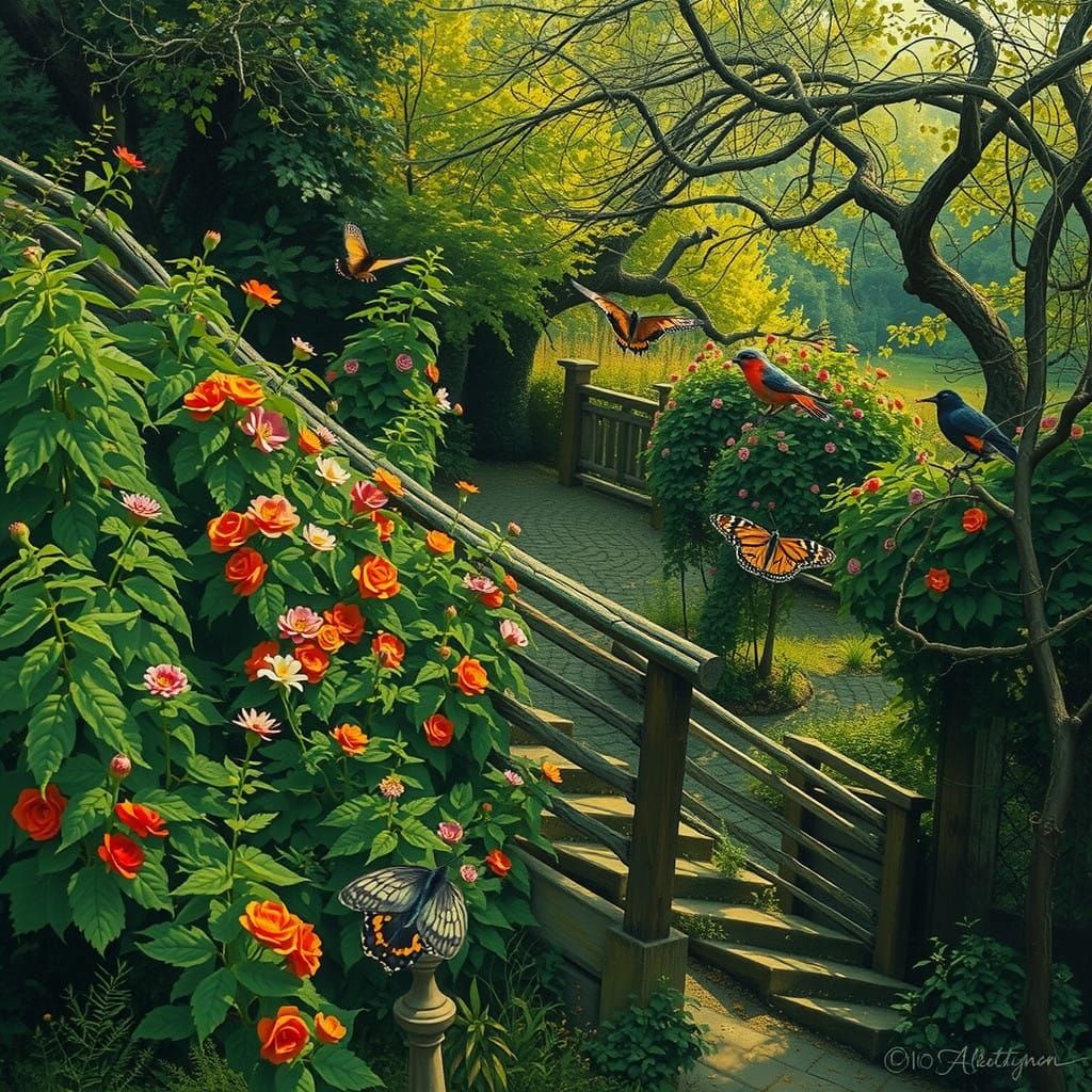 Majestic Wilderness Garden at Sunset