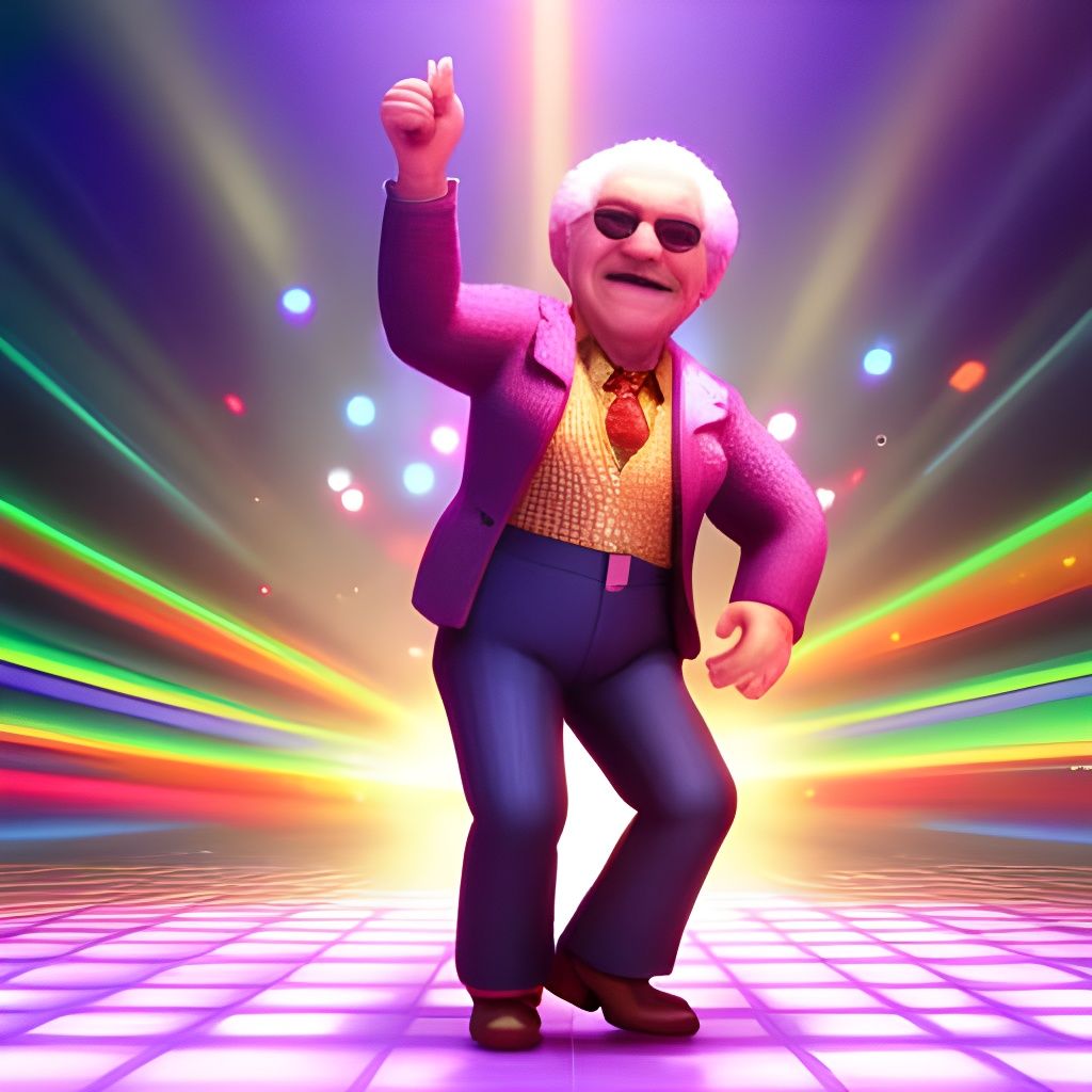 Disco Grandpa Dancing in Pixar Style