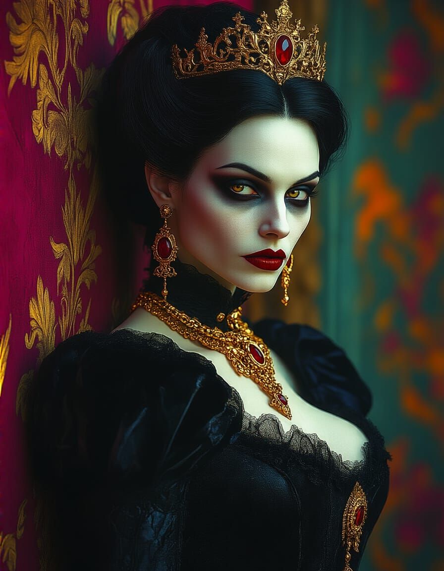 Elegant Vampire Countess in Ominous Shadows