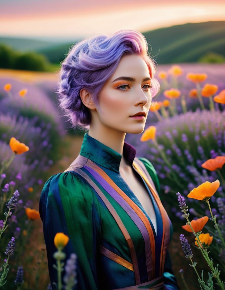 Genderqueer Person in Wildflower Field Oil Painting