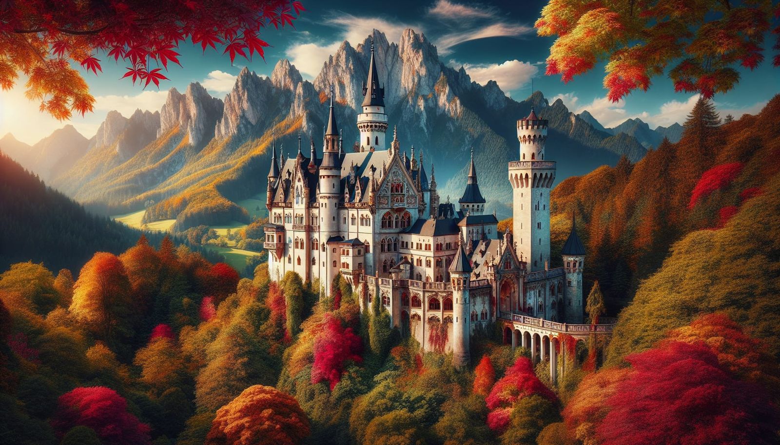 Majestic Castle in Autumn Wonderland
